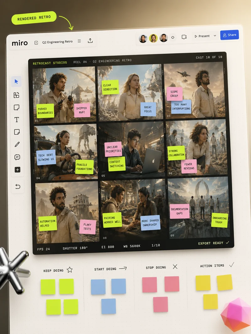 Rendered RetroCast board open in Miro